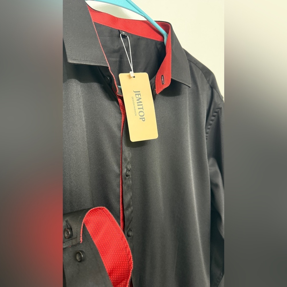 Jemitop Men's Black Shirt Jacket with Red Trim Size M - Picture 4 of 9